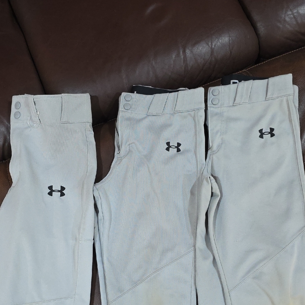 Under Armour Gray Baseball Pants, 2 Classic Fit and 1 Loose Fit. Sz YL